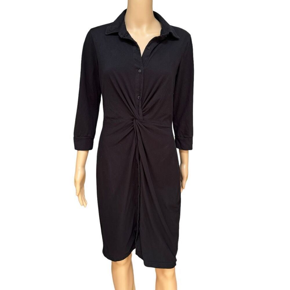 Stateside black front twist ruched button down dress 100% cotton stretch size S